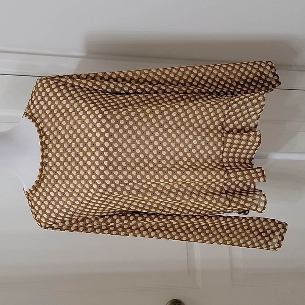Loft Size M Mustard Brown/Yellow/Green Patterned Long Sleeve Semi-Sheer Blouse